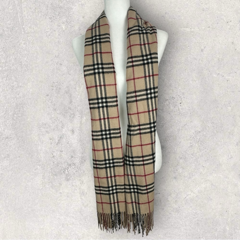 Plaid Rectangular Scarf Preppy Tan Black Brown Fringe 15" x 70" Academia Minimal
